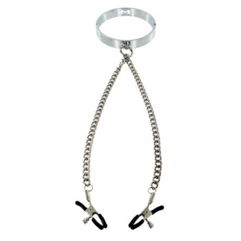 Chrome Slave Collar with Nipple Clamps - SmallMedium - Image 3