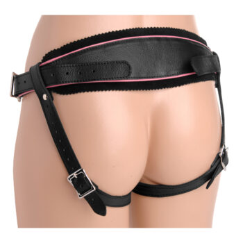 Low Rise Leather Strap On Dildo Harness with Pink Accents - Image 2