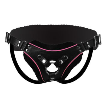 Low Rise Leather Strap On Dildo Harness with Pink Accents - Image 3