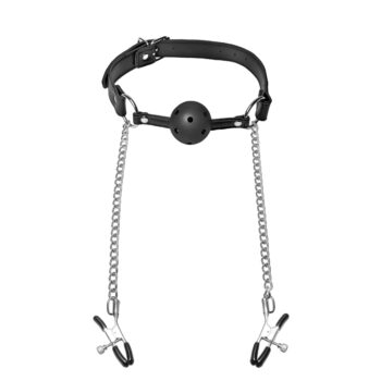 Breathable Ball Gag with Nipple Clamps - Image 3