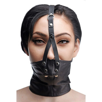 Leather Neck Corset Harness with Stuffer Gag - Image 2