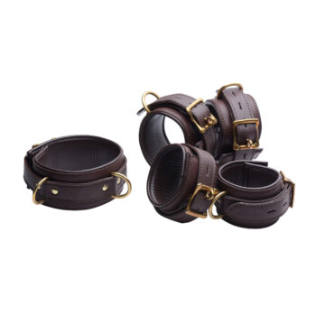 Brown 5 Piece Locking Leather Bondage Set - Image 3