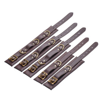 Brown 5 Piece Locking Leather Bondage Set - Image 2