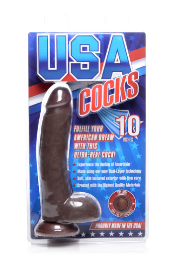 10 Inch Ultra Real Dual Layer Suction Cup Dildo- Dark Skin Tone - Image 6