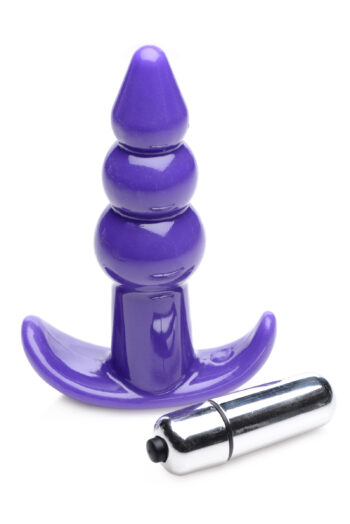 Ribbed Vibrating Butt Plug - Purple - Image 2