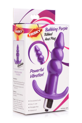 Ribbed Vibrating Butt Plug - Purple - Image 5