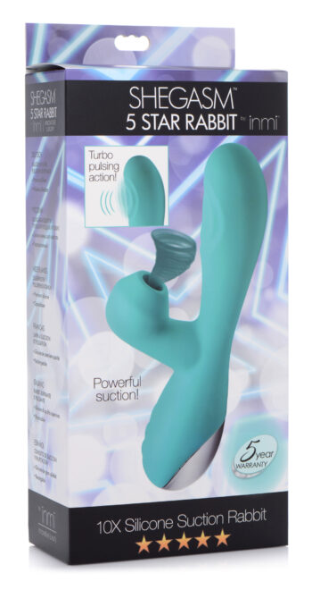 10X Silicone Suction Rabbit Vibrator - Teal - Image 6