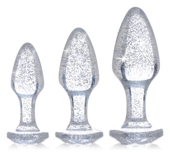 Glitter Gem Anal Plug Set - Silver - Image 3