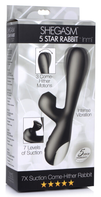 Shegasm 5 Star 7X Suction Come-Hither Silicone Rabbit - Black - Image 7