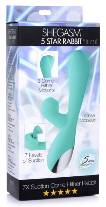 Shegasm 5 Star 7X Suction Come-Hither Silicone Rabbit - Teal - Image 7