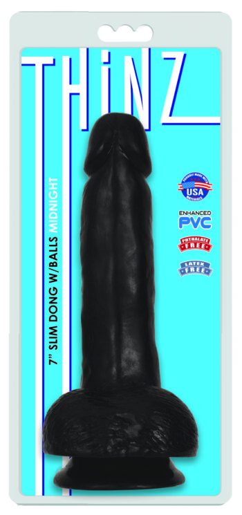 Thinz 7 Inch Slim Dildo with Balls - Black - Image 2