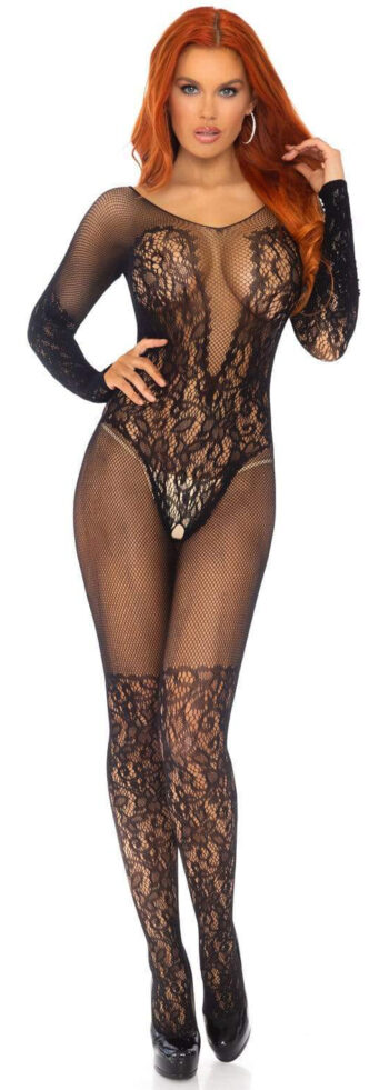 Net and Lace Crotchless Bodystocking