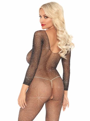 Rhinestone Fishnet Long Sleeved Crotchless Bodystocking - Image 5