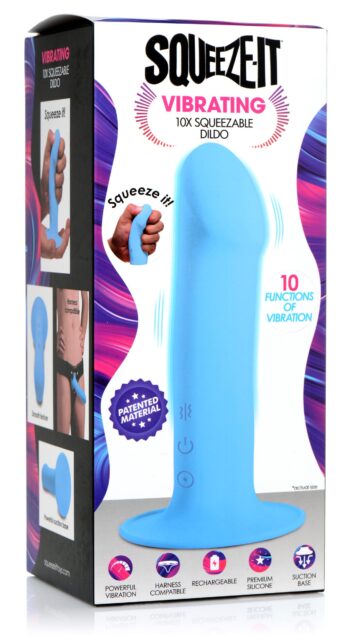 10X Squeezable Vibrating Dildo - Blue - Image 8