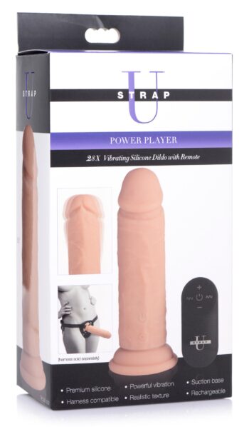 Power Player 28X Vibrating Silicone Dildo with Remote - Light - Image 8