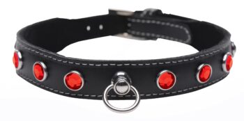 Fierce Vixen Leather Choker with Rhinestones - Red - Image 2