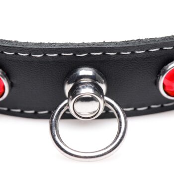 Fierce Vixen Leather Choker with Rhinestones - Red - Image 3