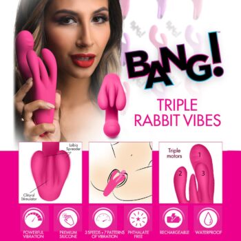 10X Triple Rabbit Silicone Vibrator - Pink - Image 2