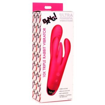 10X Triple Rabbit Silicone Vibrator - Pink - Image 9