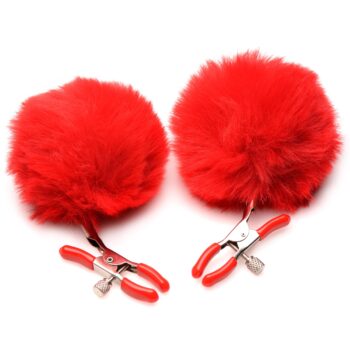 Pom Pom Nipple Clamps - Red - Image 4