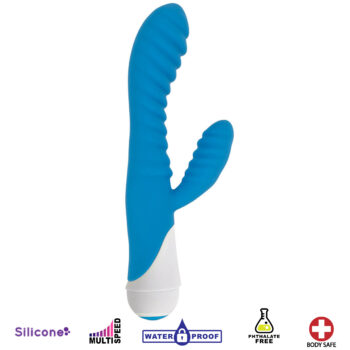 Celia 20x Ribbed Silicone Rabbit Vibe- Blue - Image 2