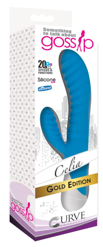 Celia 20x Ribbed Silicone Rabbit Vibe- Blue - Image 3